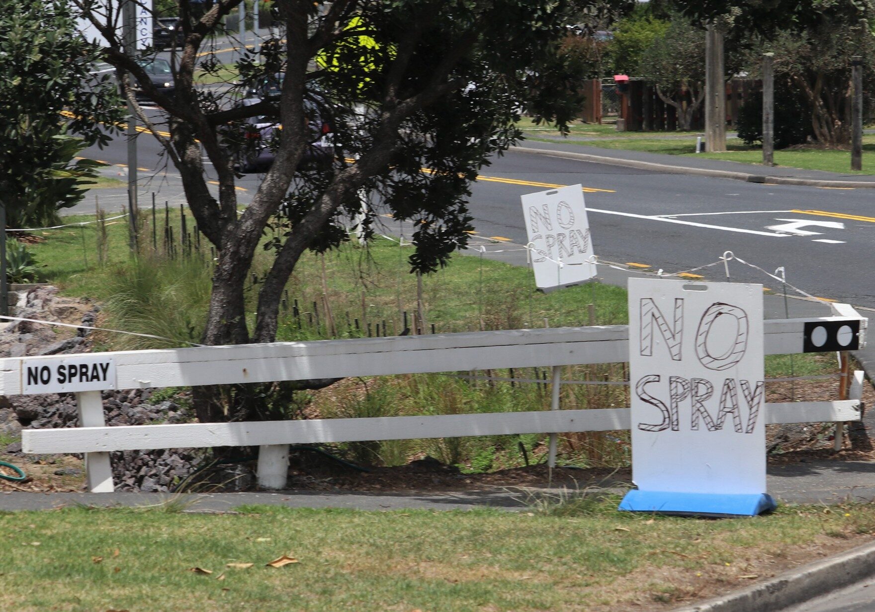 NAD0558776220 No spray signs at Gateway Motel, Paihia, 23 January 2021 Northern Advocate photo by Peter de Graaf
NAG 02Feb21 - One Paihia business is making sure contractors can't mistake its stance on roadside spraying, with no fewer than four signs along its freshly planted Puketona Rd verge. Photo / Peter de Graaf
